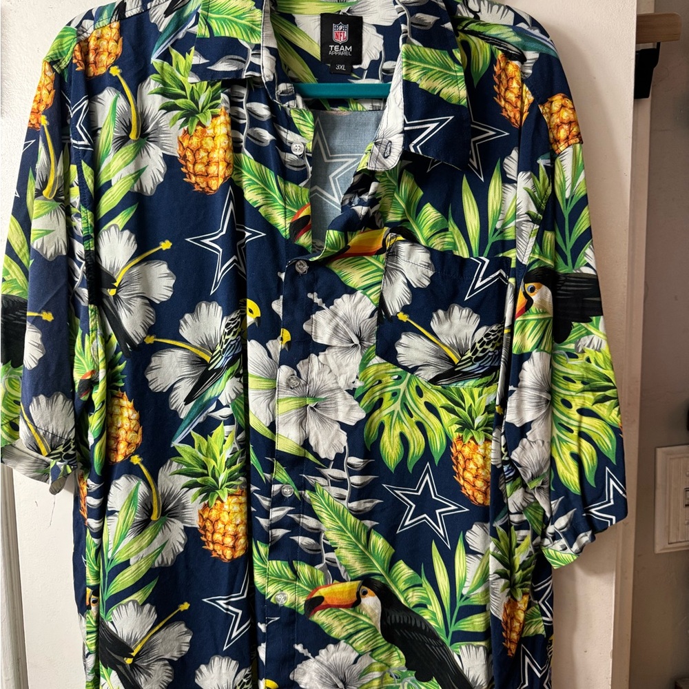 Men's Cowboys Navy Tropical Print Hawaiian Shirt